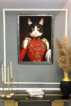 Gold Çerçeveli Kedi Tablosu Portresi 50x70CM