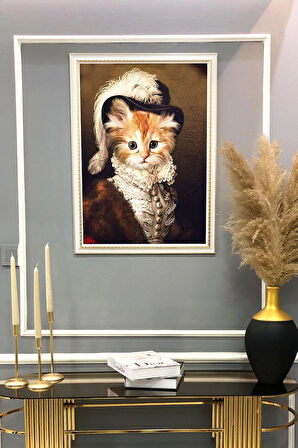 Gold Çerçeveli Kedi Tablosu Portresi 50x70CM