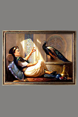 Gold Çerçeveli Prenses ve Tavus Kuşu Tablosu Portresi 50x70CM