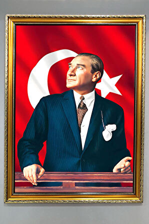 Gold Çerçeveli Atatürk Tablosu Portresi 50x70CM