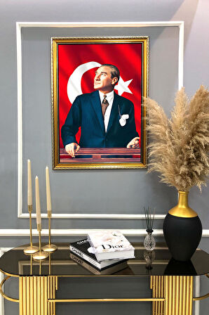 Gold Çerçeveli Atatürk Tablosu Portresi 50x70CM