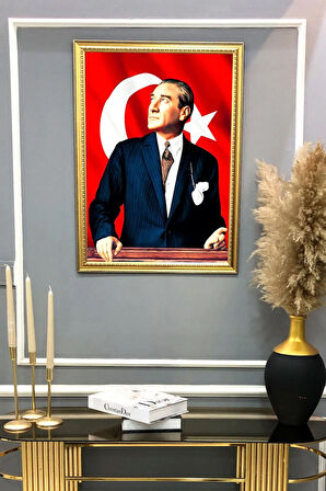 Gold Çerçeveli Atatürk Tablosu Portresi 50x70CM