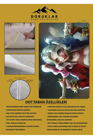 Kaymaz Taban Makinede Yıkanabilir Dijital Baskı Harley Quinn Desenli Genç Odası Halısı