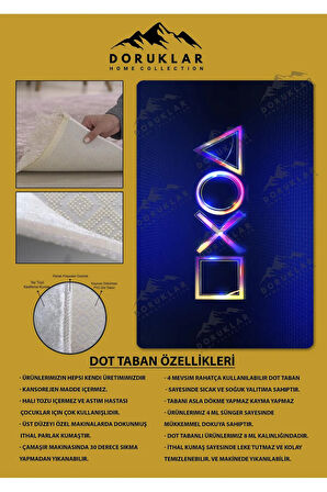 Kaymaz Taban Makinede Yıkanabilir Dijital Baskı Gamer Desenli Genç Odası Halısı