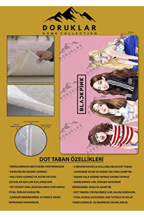 Kaymaz Taban Makinede Yıkanabilir Dijital Baskı Blackpink Desenli Genç Ve Çocuk Odası Halısı