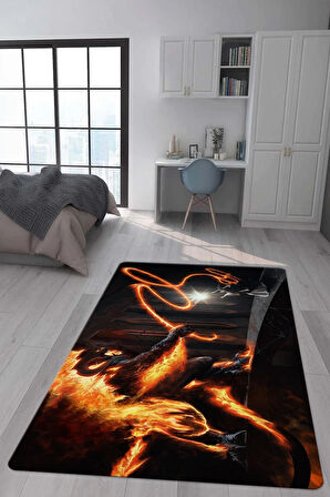 Kaymaz Taban Makinede Yıkanabilir Dijital Baskı Balrog Ve Gandalf Desenli Genç Ve Çocuk Odası Halısı
