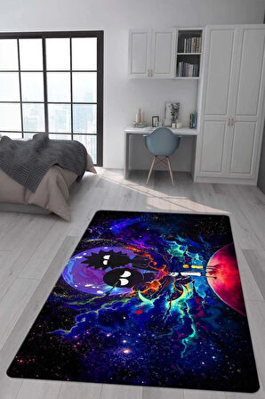 Kaymaz Taban Makinede Yıkanabilir Dijital Baskı Rick And Morty Desenli Genç Ve Çocuk Odası Halısı