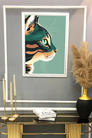 Dekoratif Modern Çerçeveli Kedi Desenli Duvar Tablosu 50x70 CM