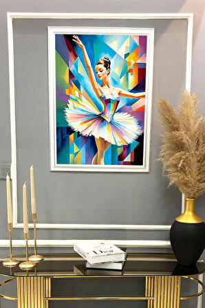 Dekoratif Modern Çerçeveli Balerin Kız Desenli Duvar Tablosu 50x70 CM