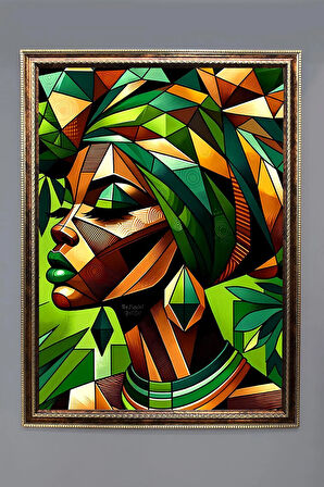 Dekoratif Modern Çerçeveli Afrikalı Kadın Desenli Duvar Tablosu 50x70 CM