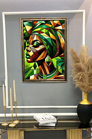 Dekoratif Modern Çerçeveli Afrikalı Kadın Desenli Duvar Tablosu 50x70 CM
