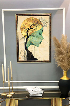 Dekoratif Modern Çerçeveli Ay Kız Desenli Duvar Tablosu 50x70 CM