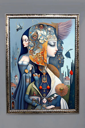 Dekoratif Modern Çerçeveli Soyut Kadın Desenli Duvar Tablosu 50x70 CM