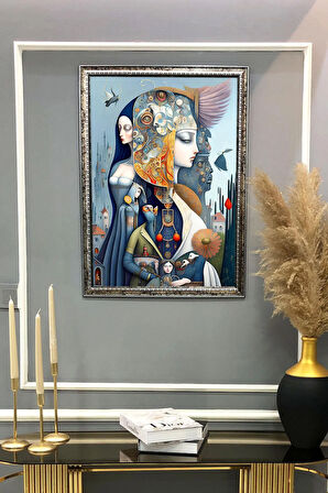 Dekoratif Modern Çerçeveli Soyut Kadın Desenli Duvar Tablosu 50x70 CM