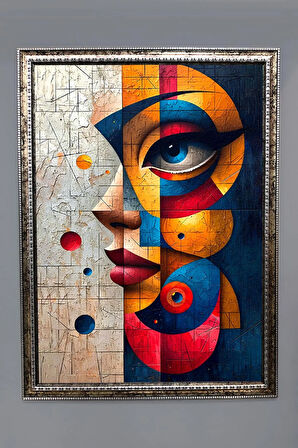 Dekoratif Modern Çerçeveli Soyut Kadın Desenli Duvar Tablosu 50x70 CM