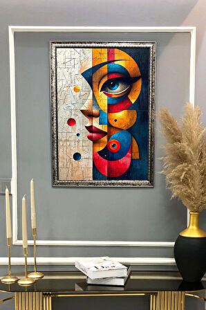 Dekoratif Modern Çerçeveli Soyut Kadın Desenli Duvar Tablosu 50x70 CM