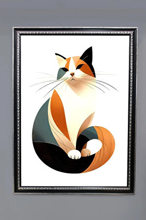 Dekoratif Modern Çerçeveli Kedi Desenli Duvar Tablosu 50x70 CM