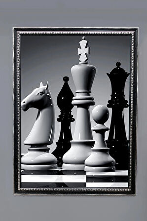 Dekoratif Modern Çerçeveli Satranç Desenli Duvar Tablosu 50x70 CM