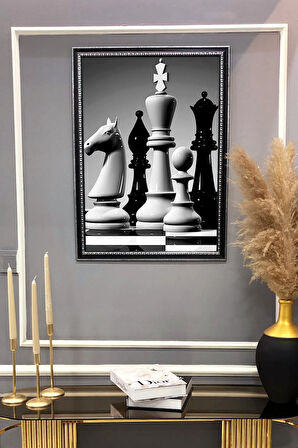 Dekoratif Modern Çerçeveli Satranç Desenli Duvar Tablosu 50x70 CM
