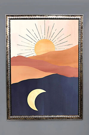 Dekoratif Modern Çerçeveli Gündüz Ve Gece Desenli Duvar Tablosu 50x70 CM