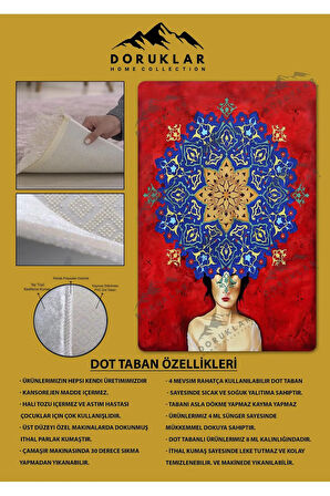 Kaymaz Taban Makinede Yıkanabilir Dijital Baskı Marjinal Desenli Genç Halısı Dot Taban Halı