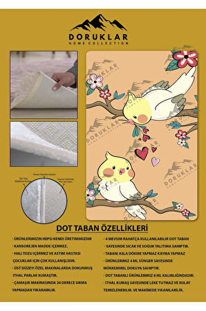 Kaymaz Taban Makinede Yıkanabilir Dijital Baskı Papağan Desenli Genç Halısı Dot Taban Halı