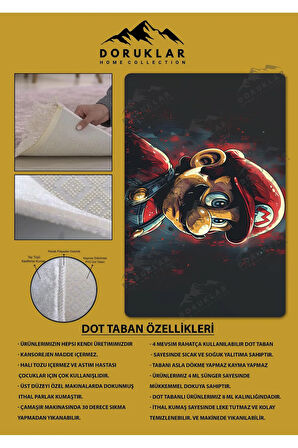 Kaymaz Taban Makinada Yıkanabilir Dijital Baskı Mario Desenli Genç Halısı Dot Taban Halı
