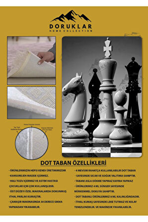 Kaymaz Taban Makinede Yıkanabilir Dijital Baskı Satranç Desenli Genç Halısı Dot Taban Halı