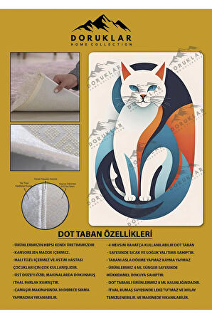 Kaymaz Taban Makinede Yıkanabilir Dijital Baskı Kedi Desenli Genç Halısı Dot Taban Halı