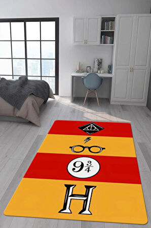 Kaymaz Taban Makinede Yıkanabilir Dijital Baskı Harry Potter Desenli Genç Odası Halısı Dot Taban Halı