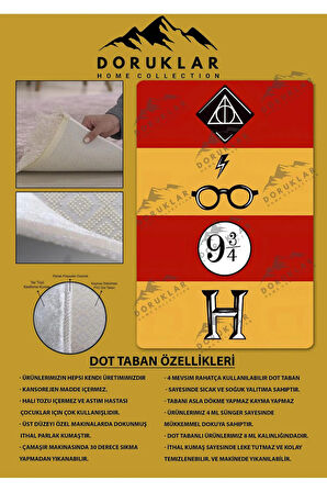 Kaymaz Taban Makinede Yıkanabilir Dijital Baskı Harry Potter Desenli Genç Odası Halısı Dot Taban Halı