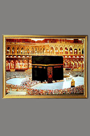 Dekoratif Modern Çerçeveli Kabe Desenli Duvar Tablosu 50x70 CM