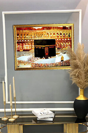 Dekoratif Modern Çerçeveli Kabe Desenli Duvar Tablosu 50x70 CM