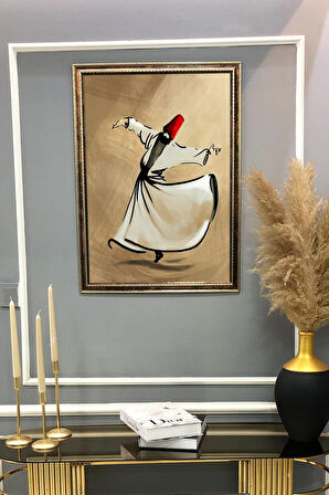 Dekoratif Modern Çerçeveli Semazen Desenli Duvar Tablosu 50x70 CM