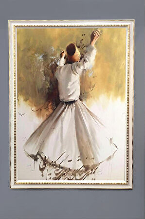 Dekoratif Modern Çerçeveli Semazen Desenli Duvar Tablosu 50x70 CM