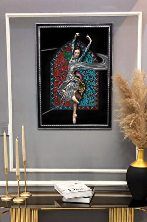 Dekoratif Modern Çerçeveli Otantik Dans Eden Kadın Desenli Duvar Tablosu 50x70 CM