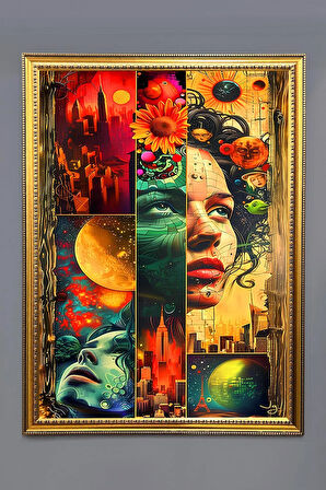 Dekoratif Modern Çerçeveli Sanatsal Kadın Desenli Duvar Tablosu 50x70 CM