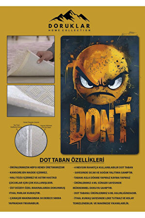Kaymaz Taban Makinede Yıkanabilir Dijital Baskı Dont Desenli Genç Ve Çocuk Odası Halısı Dot Taban Halı