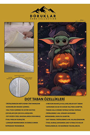 Kaymaz Taban Makinede Yıkanabilir Dijital Baskı Baby Yoda Desenli Genç Ve Çocuk Odası Halısı Dot Taban Halı