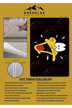 Kaymaz Taban Makinada Yıkanabilir Dijital Baskı Duffy Duck Desenli Genç ve Çocuk Odası Halısı Dot Taban Halı