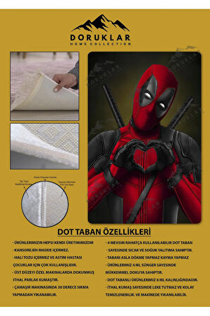 Kaymaz Taban Makinede Yıkanabilir Dijital Baskı Deadpool Desenli Genç Ve Çocuk Odası Halısı Dot Taban Hal