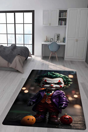 Kaymaz Taban Makinede Yıkanabilir Dijital Baskı Baby Joker Desenli Genç Ve Çocuk Odası Halısı Dot Taban Hal