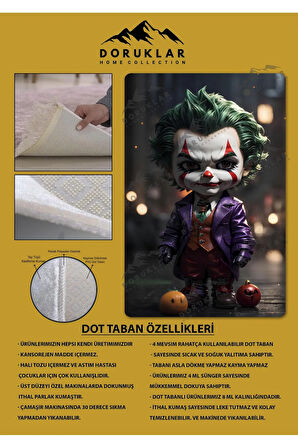 Kaymaz Taban Makinede Yıkanabilir Dijital Baskı Baby Joker Desenli Genç Ve Çocuk Odası Halısı Dot Taban Hal