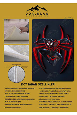 Kaymaz Taban Makinede Yıkanabilir Dijital Baskı Spiderman Desenli Genç Ve Çocuk Odası Halısı Dot Taban Hal