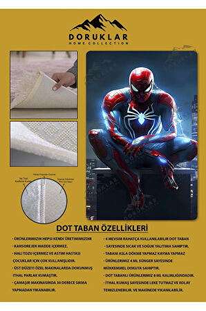 Kaymaz Taban Makinada Yıkanabilir Dijital Baskı SpiderMan Desenli Genç ve Çocuk Odası Halısı Dot Taban Hal