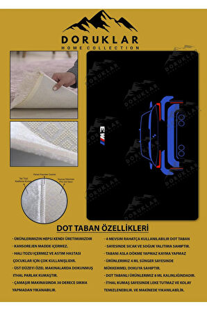 Kaymaz Taban Makinede Yıkanabilir Dijital Baskı Bmw Desenli Genç Odası Halısı Dot Taban Halı