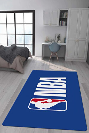 Kaymaz Taban Makinada Yıkanabilir Dijital Baskı Basketbol Desenli Genç Odası Halısı Dot Taban Halı