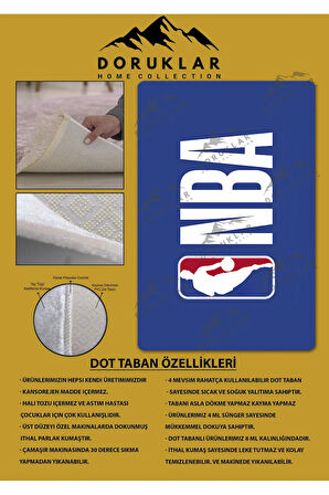 Kaymaz Taban Makinada Yıkanabilir Dijital Baskı Basketbol Desenli Genç Odası Halısı Dot Taban Halı