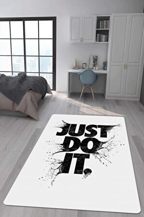 Kaymaz Taban Makinede Yıkanabilir Dijital Baskı Just Do It Desenli Genç Odası Halısı Dot Taban Halı