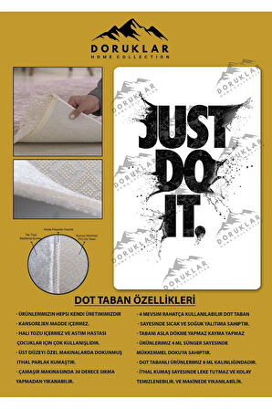 Kaymaz Taban Makinede Yıkanabilir Dijital Baskı Just Do It Desenli Genç Odası Halısı Dot Taban Halı
